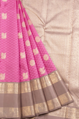 Pink Handloom Jacquard Korvai Kanjivaram Silk Saree 10069194