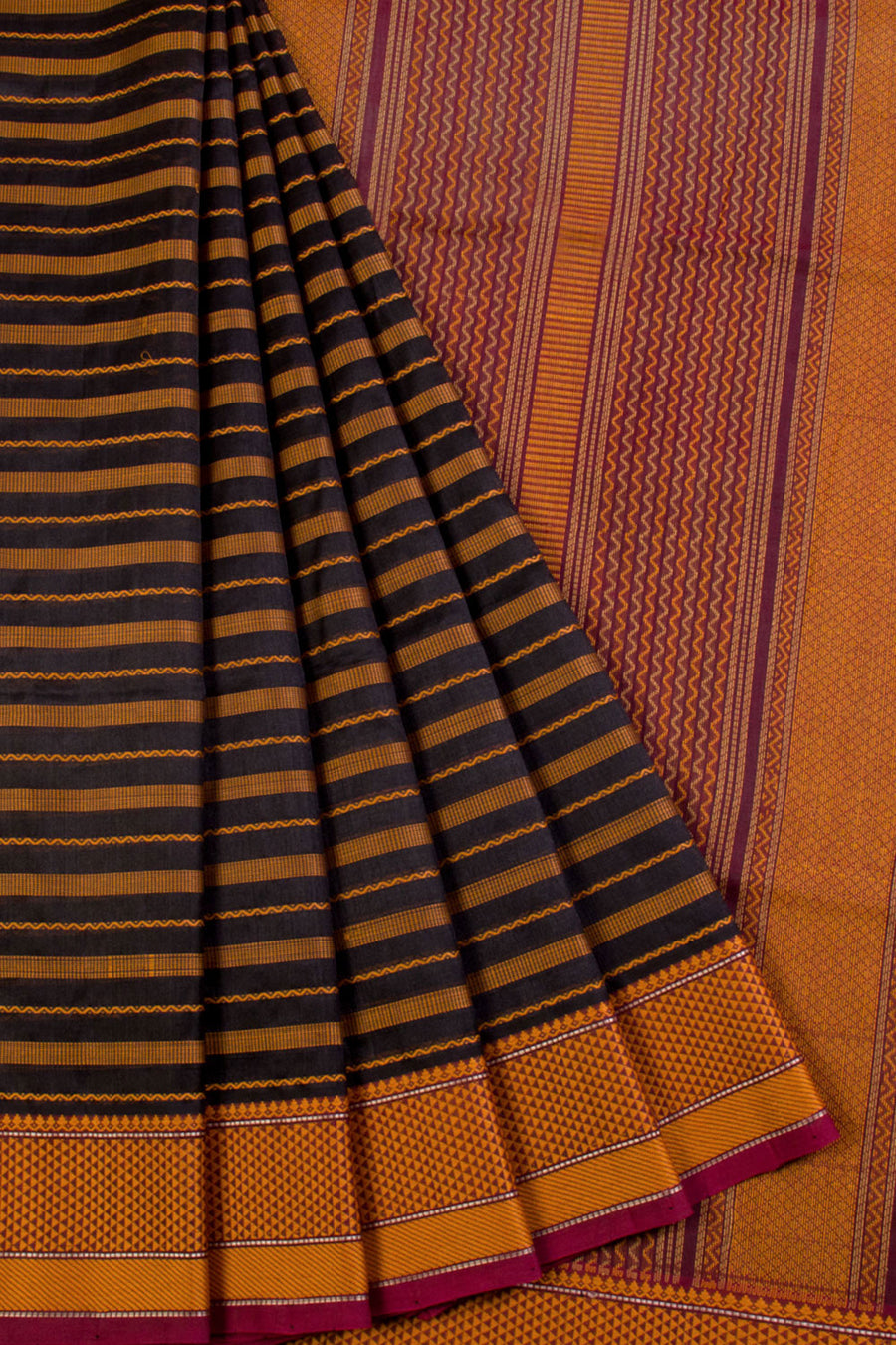 Black Handloom Kanchi Silk Cotton Saree 10069255 - Avishya