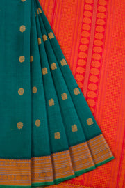 Peacock Green Handloom Kanchi Silk Cotton Saree 10077996