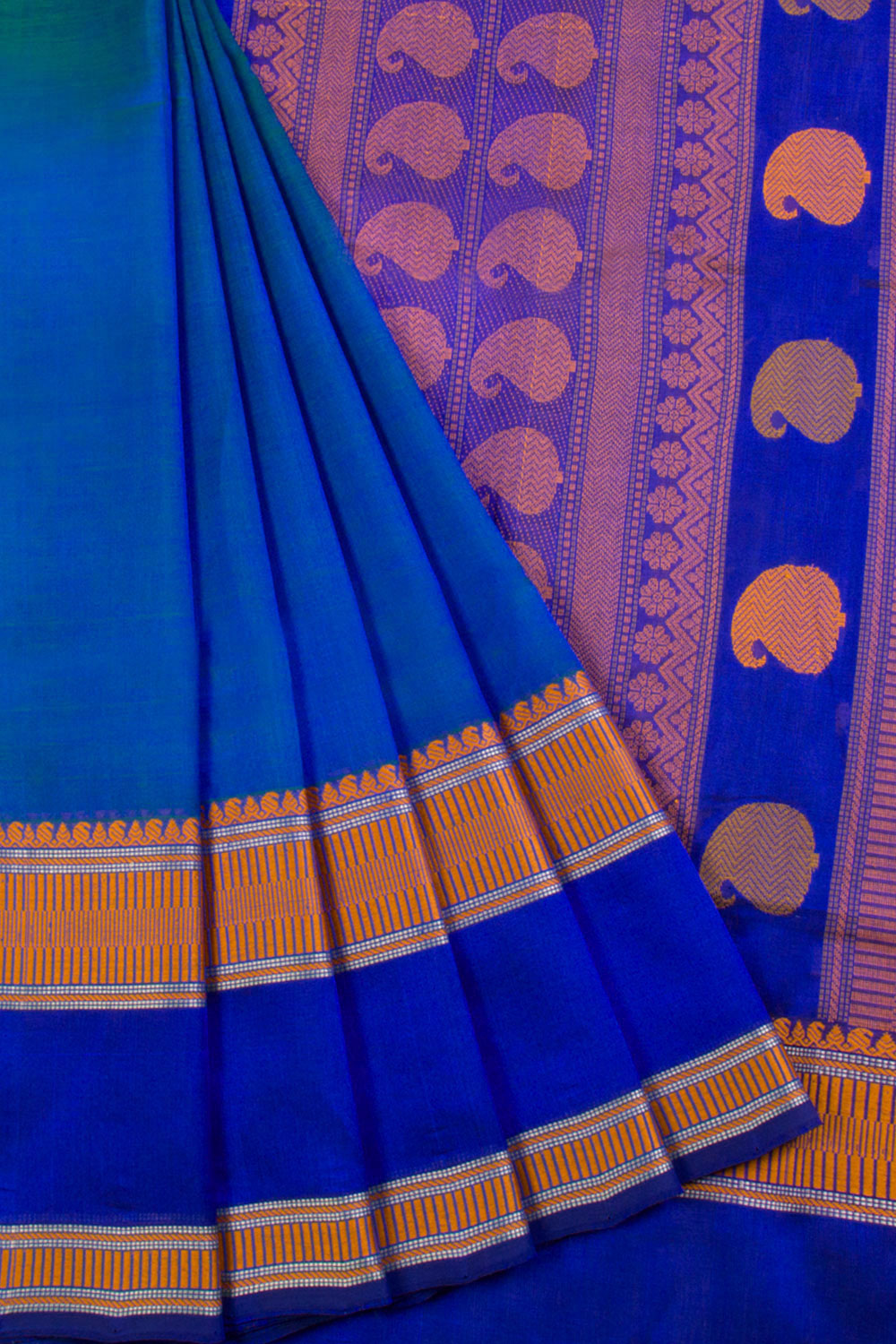 Blue Handloom Kanchi Silk Cotton Saree 10069264 - Avishya