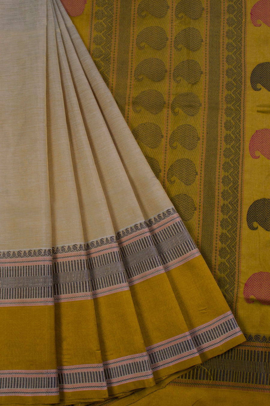 Beige Handloom Kanchi Silk Cotton Saree 10069265 - Avishya