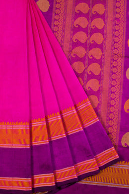 Pink Handloom Kanchi Silk Cotton Saree 10069266 - Avishya