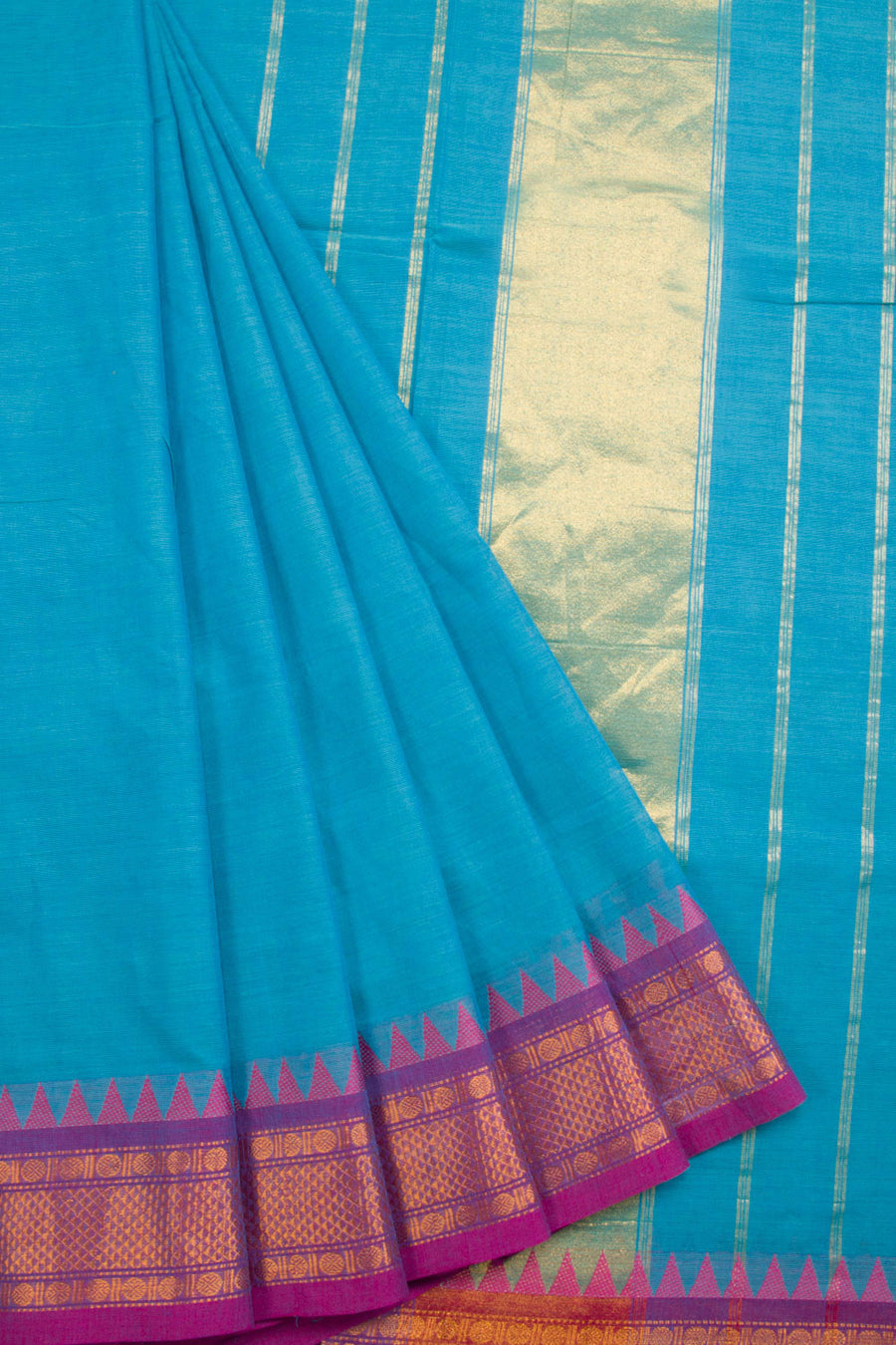 Blue Handwoven Kanchi Cotton Saree 10069277 - Avishya