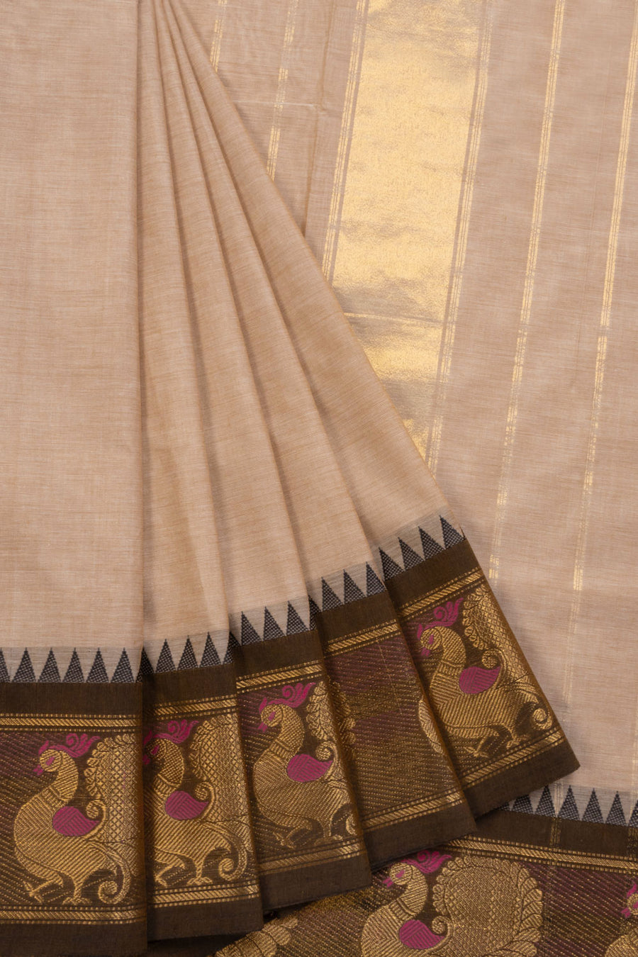 Beige Handwoven Kanchi Cotton Saree 10069353 - Avishya