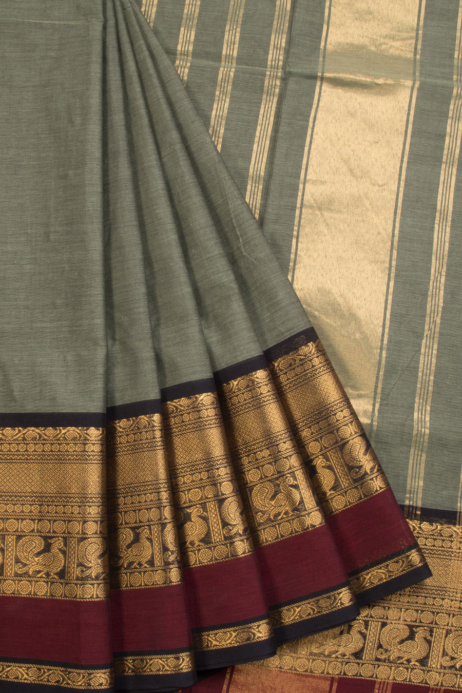 Grey Handwoven Kanchi Cotton Saree  10069360 - Avishya