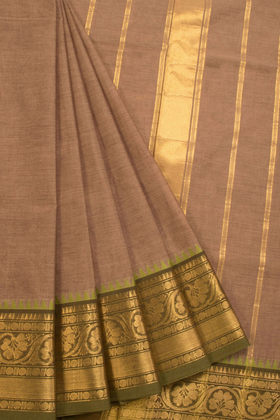 Brown Handwoven Kanchi Cotton Saree 10069365 - Avishya