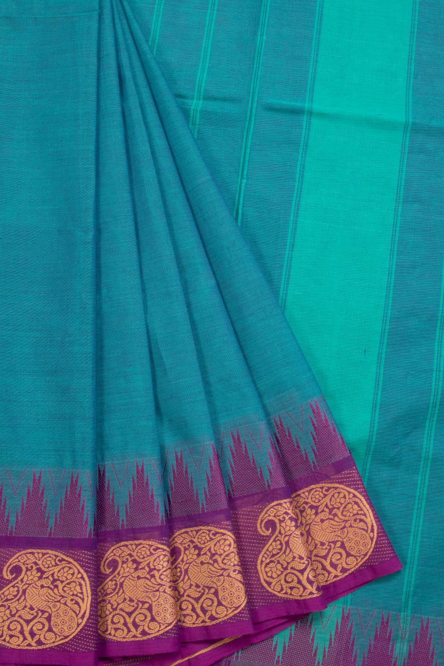 Blue Handwoven Kanchi Cotton Saree 10069376 - Avishya
