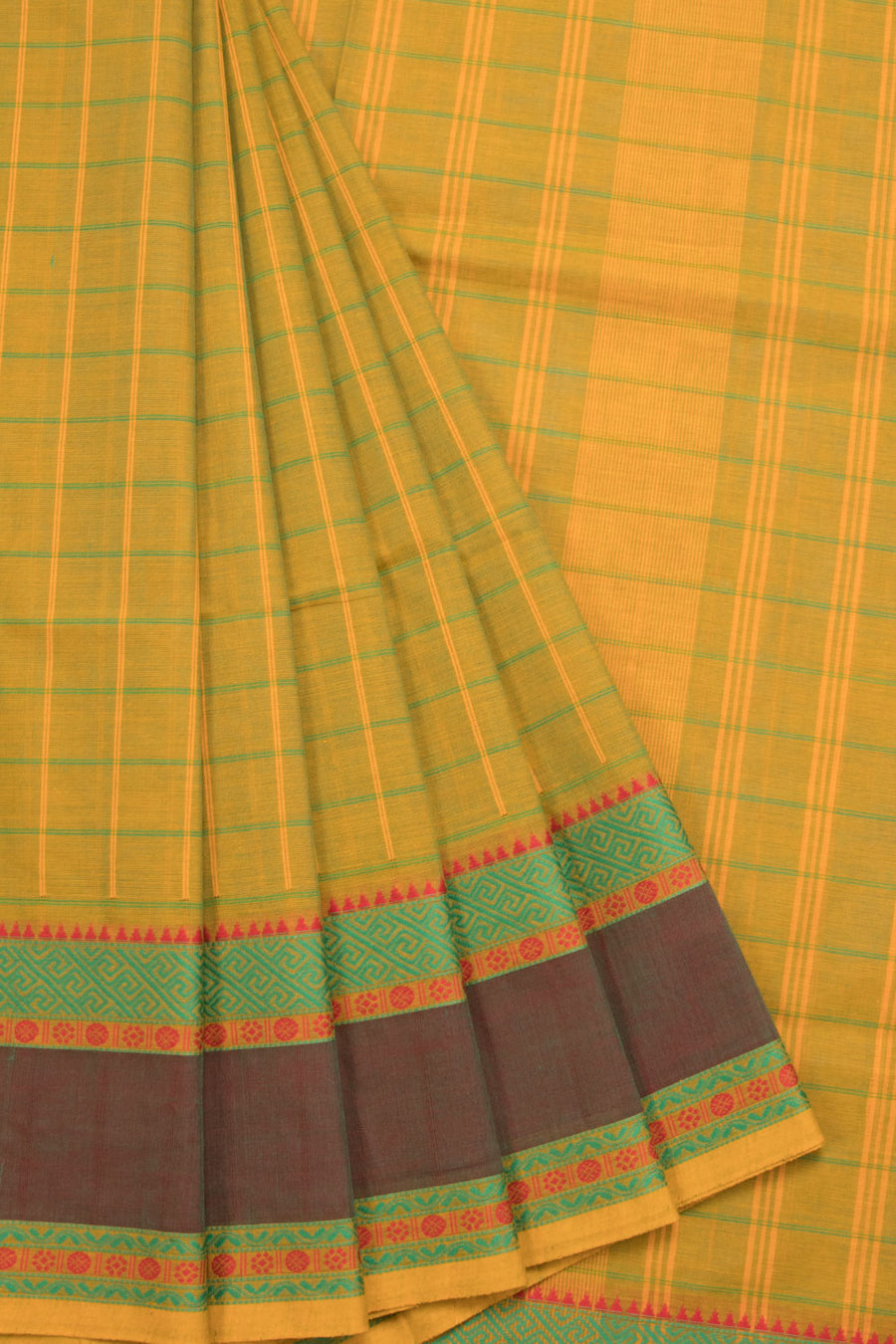 Green Handwoven Kanchi Cotton Saree 10069379 - Avishya