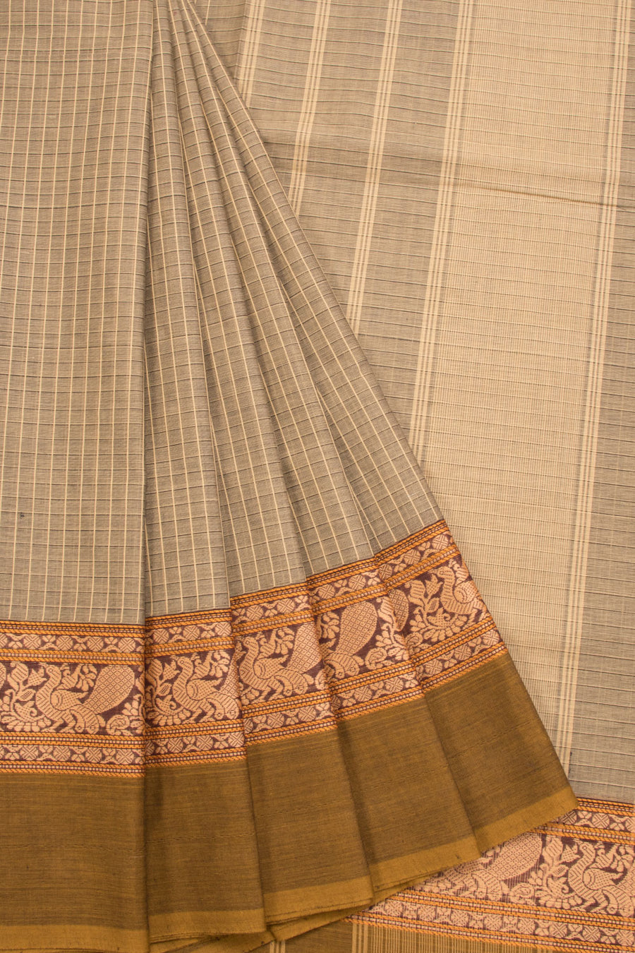 Brown Handwoven Kanchi Cotton Saree 10069381 - Avishya