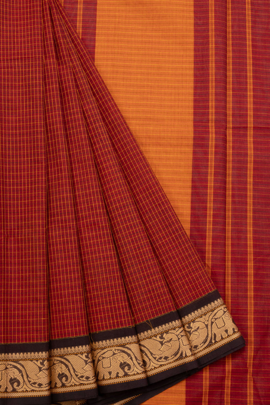 Maroon Handwoven Kanchi Cotton Saree 10069382 - Avishya