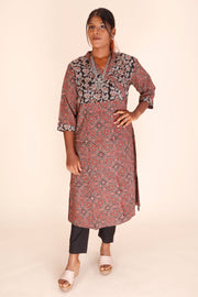Brown Work Ajrakh Printed Cotton Kurta 10069400 - Avishya