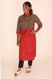 Maroon Ajrakh Printed Cotton Kurta 10069401 - Avishya