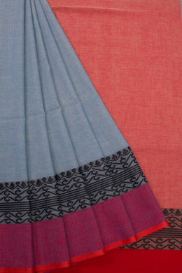 Grey Bengal Phulia Cotton Saree Temple Border 10069426 - Avishya