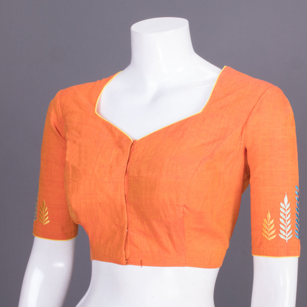 Orange Embroidered Cotton Blouse 10069437 - Avishya