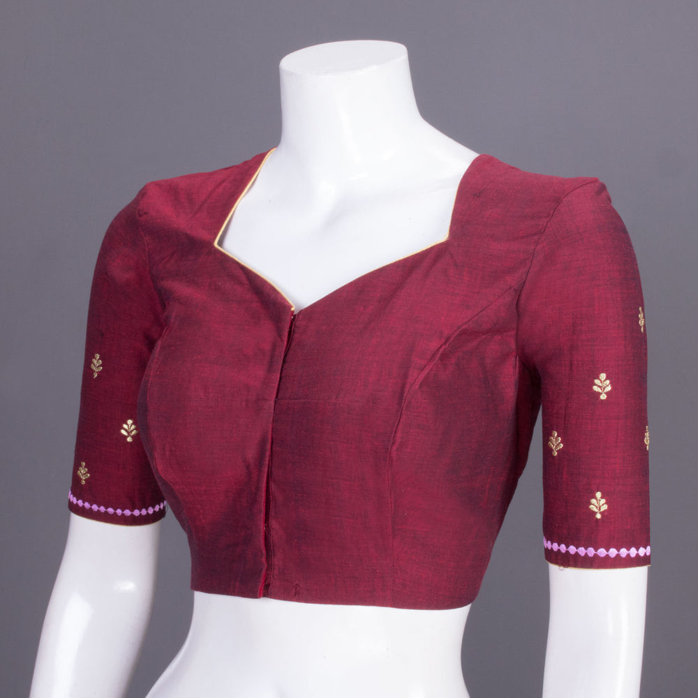 Maroon Embroidered Cotton Blouse 10069438 - Avishya