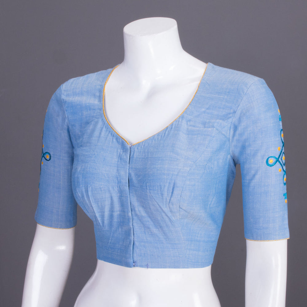 Blue Embroidered Cotton Blouse 10069444 - Avishya