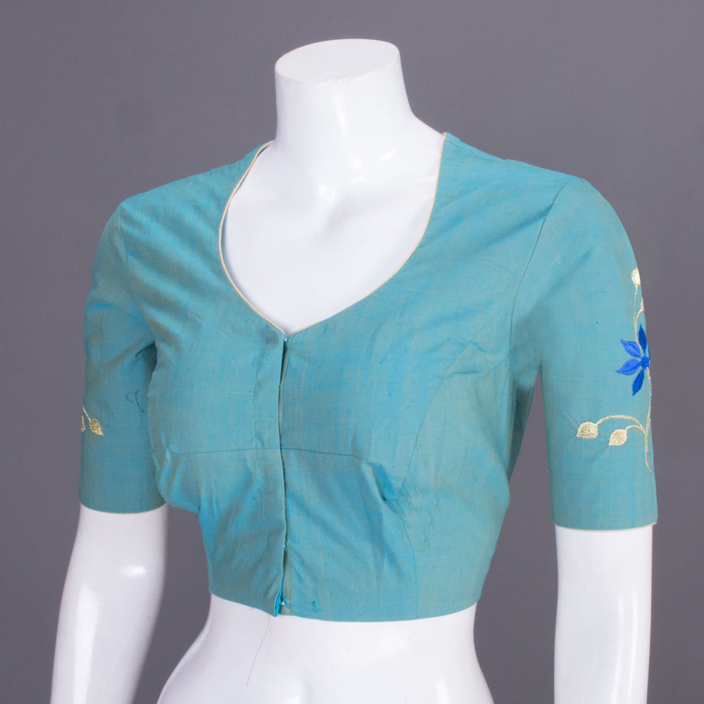 Blue Embroidered Cotton Blouse 10069445 - Avishya