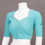 Blue Embroidered Cotton Blouse 10069464 - Avishya