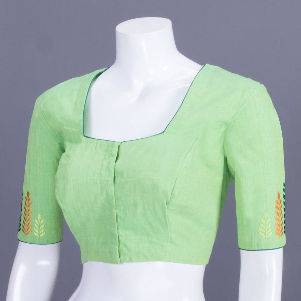 Green Embroidered Cotton Blouse 10069474 - Avishya