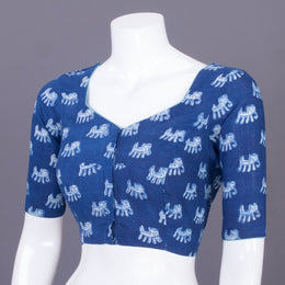 Blue Indigo Handblock Printed Cotton Blouse Without Lining 10069486 - Avishya
