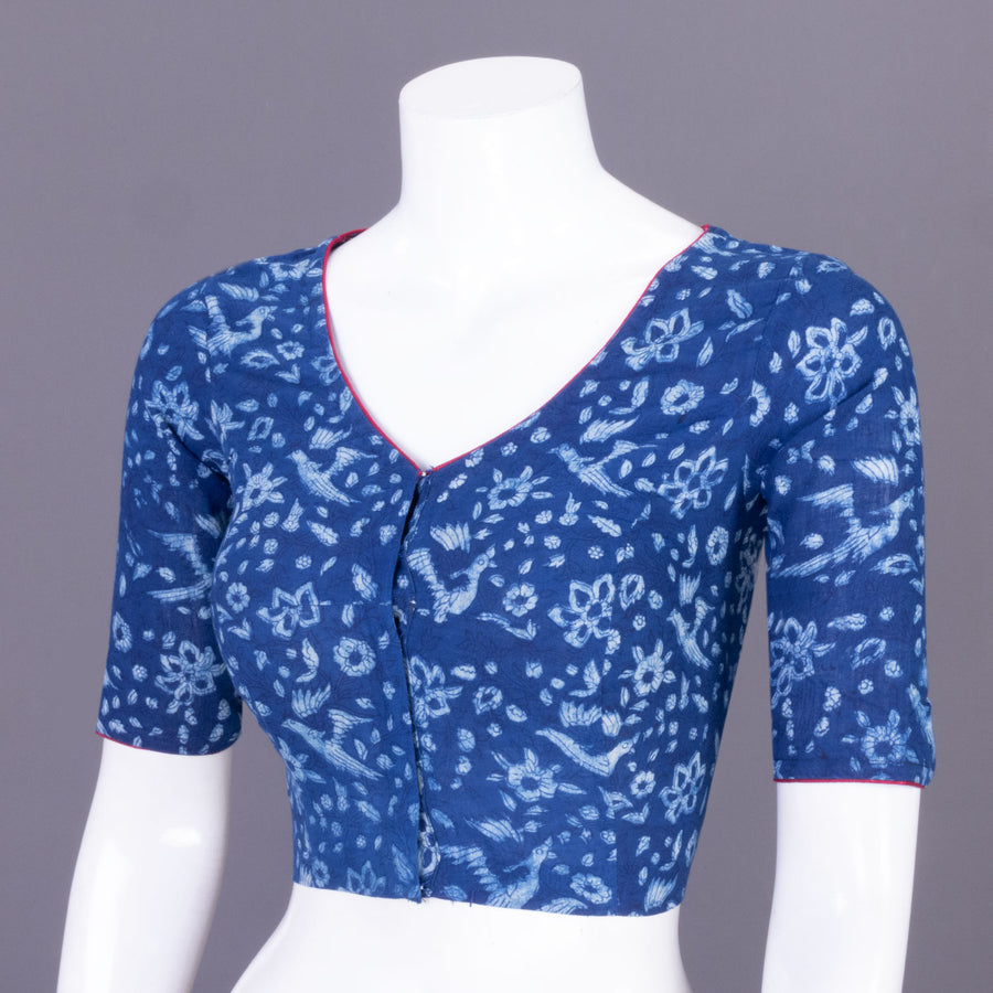 Blue Indigo Handblock Printed Cotton Blouse Without Lining 10069489 - Avishya