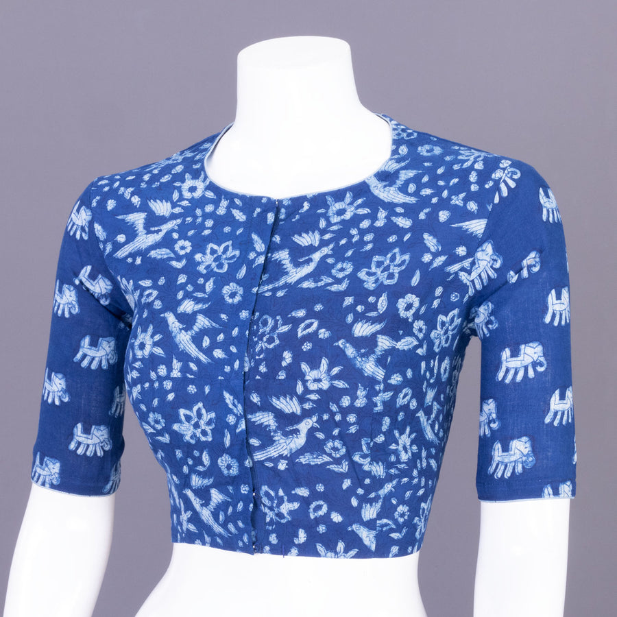 Blue Indigo Handblock Printed Cotton Blouse Without Lining 10069491 - Avishya