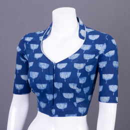 Blue Indigo Handblock Printed Cotton Blouse Without Lining 10069510 - Avishya