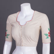 Beige Kantha Embroidered Cotton Blouse 10069528 - Avishya