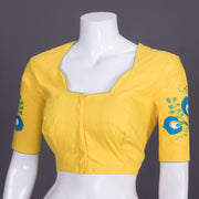 Yellow Kantha Embroidered Cotton Blouse 10069531 - Avishya