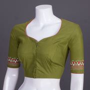 Green Kantha Embroidered Cotton Blouse 10069532 - Avishya