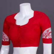 Red Kantha Embroidered Cotton Blouse 10069541 - Avishya