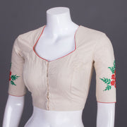 Beige Kantha Embroidered Cotton Blouse 10069544 - Avishya