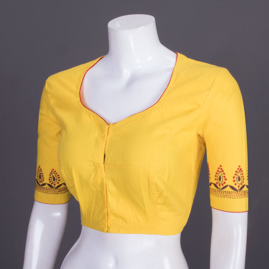 Yellow Kantha Embroidered Cotton Blouse 10069545 - Avishya