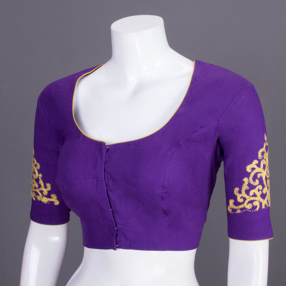 Purple Kantha Embroidered Cotton Blouse 10069550 - Avishya