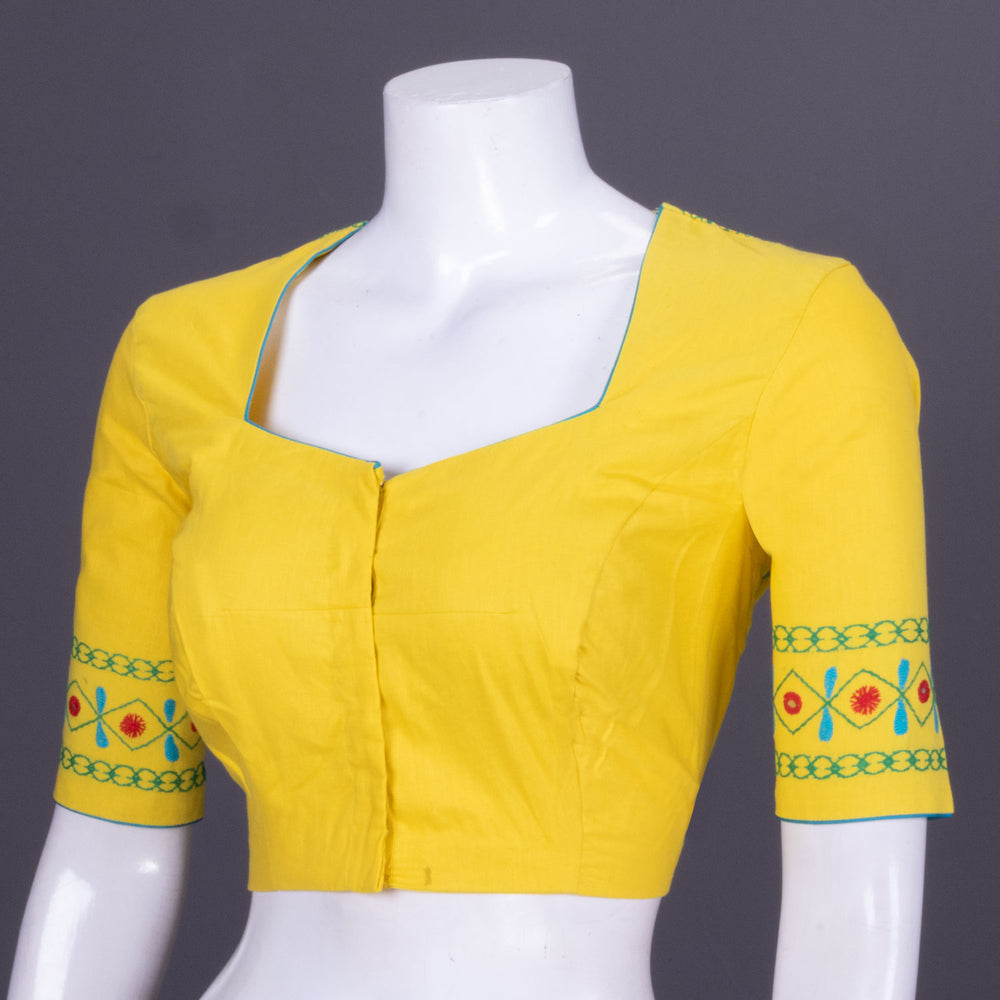 Yellow Kantha Embroidered Cotton Blouse 10069557 - Avishya