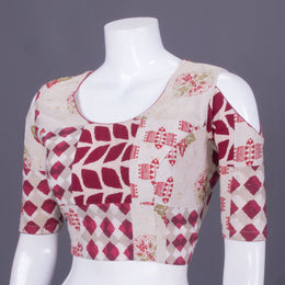 Cream Handblock Printed Cotton Blouse 10069775 - Avishya