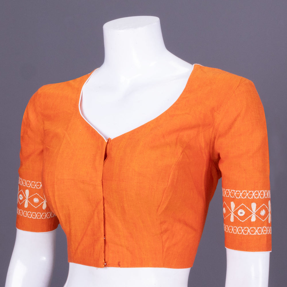 Orange Kantha Embroidered Cotton Blouse 10069560 - Avishya