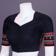 Black Kantha Embroidered Cotton Blouse 10069572 - Avishya