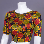 Green Handblock Printed Mashru Blouse 10069597 - Avishya