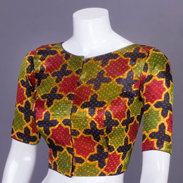 Green Handblock Printed Mashru Blouse 10069597 - Avishya