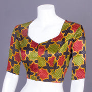 Green Handblock Printed Mashru Blouse 10069598 - Avishya