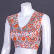 Blue Handblock Printed Mashru Blouse 10069600 - Avishya