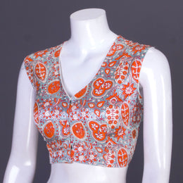 Blue Handblock Printed Mashru Blouse 10069600 - Avishya