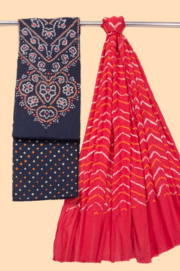 Navy Blue Bandhani Cotton 3-Piece Salwar Suit Material 10069615 -Avishya 