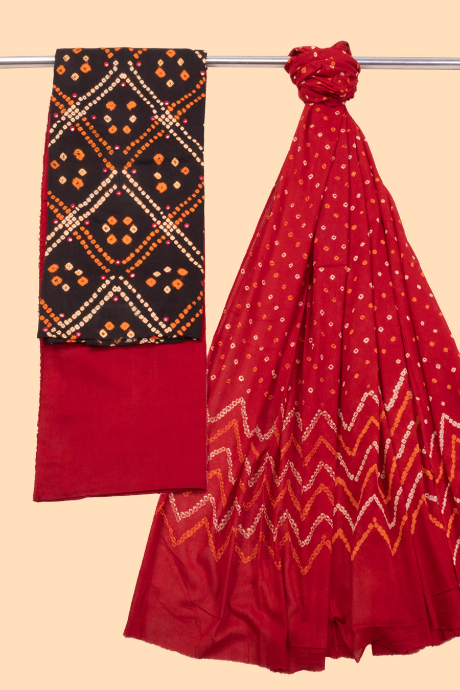 Black Bandhani Cotton 3-Piece Salwar Suit Material-Avishya
