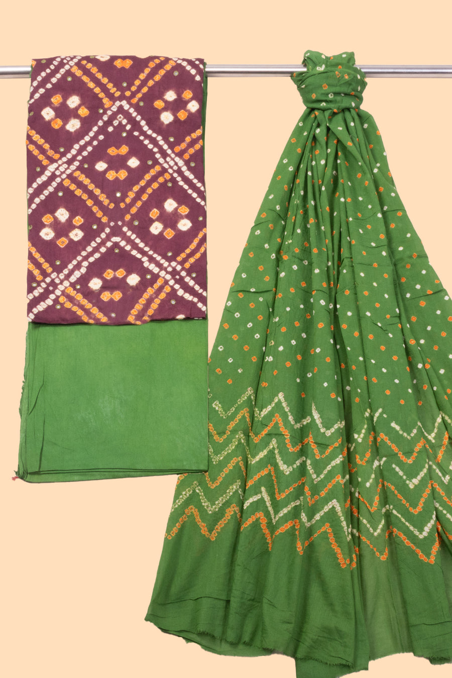Plum violet Bandhani Cotton 3-Piece Salwar Suit Material 10069624 -Avishya
