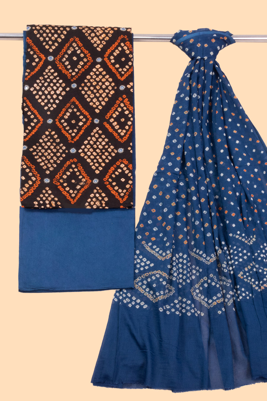 Black Bandhani Cotton 3-Piece Salwar Suit Material