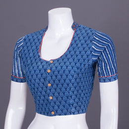Blue Handblock Printed Cotton Blouse 10069765 - Avishya