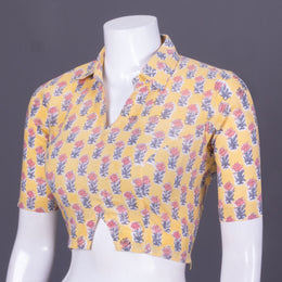 Yellow Handblock Printed Cotton Blouse 10069773 - Avishya