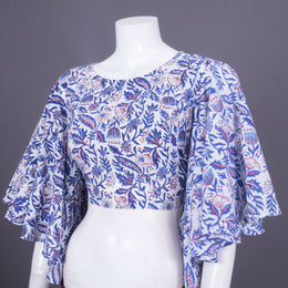 White Handblock Printed Cotton Blouse 10069776 - Avishya